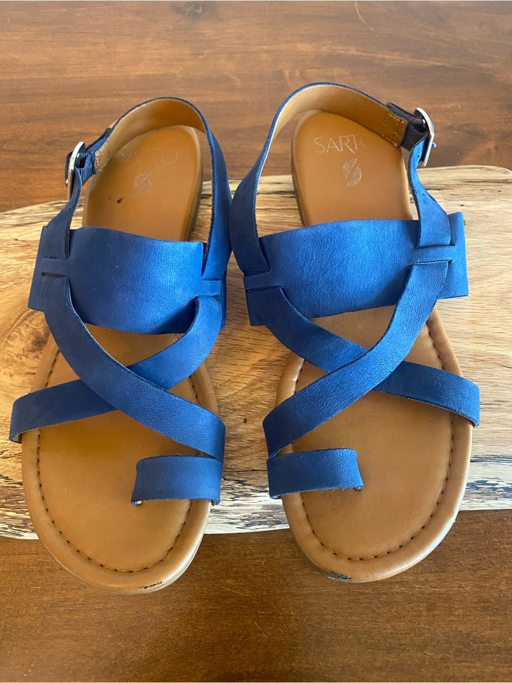 Women’s SARTO Franco Sarto Gia Navy Blue Leather Strappy Sandal
